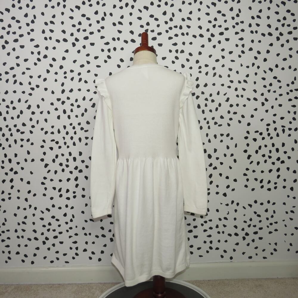 Carter’s White Long Sleeve Ruffle Shoulder Girls Sweater Dress - Picture 3 of 7